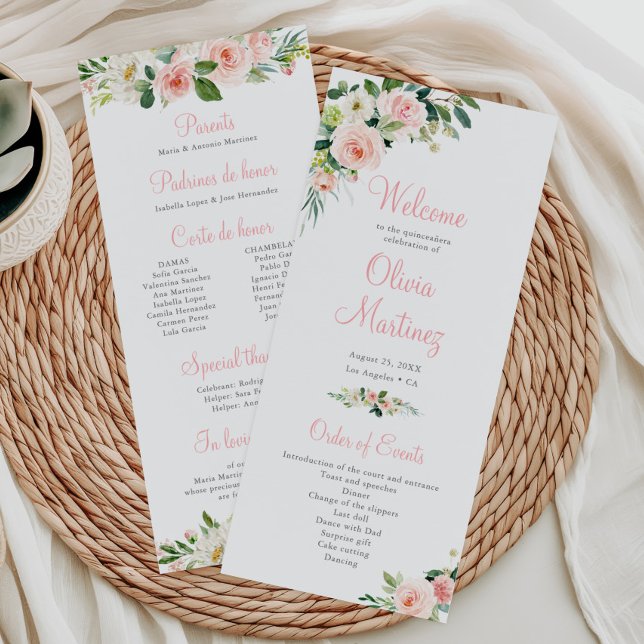 Pink Floral Quinceañera Programme Ordre des événem (Créateur téléchargé)