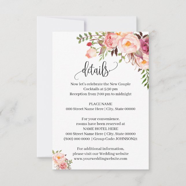 Pink Floral Romantique boho chic insert carte (Devant)