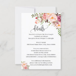 Pink Floral Romantique boho chic insert carte