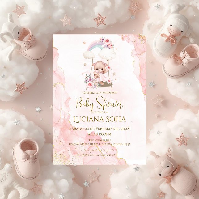 Pink floral Spanish Baby Shower Girl invitation (Créateur téléchargé)
