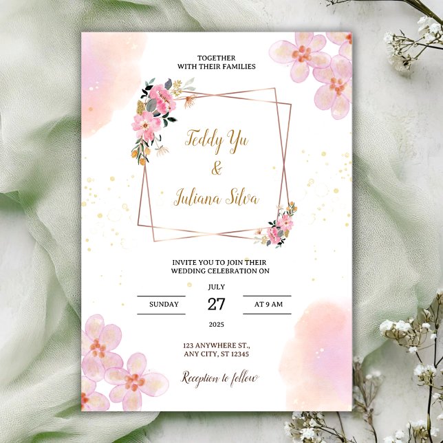 Pink Floral Watercolor Wedding Invitation (Créateur téléchargé)