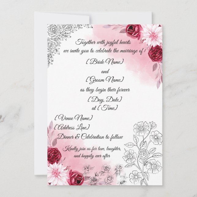 Pink Floral Wedding Invitation | Elegant White  (Devant)