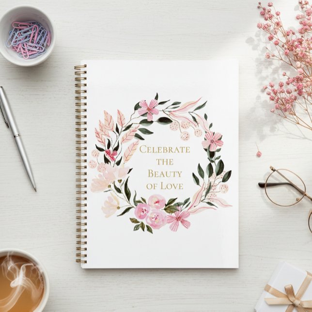 Pink Floral Wreath Spiral Notebook (Créateur téléchargé)