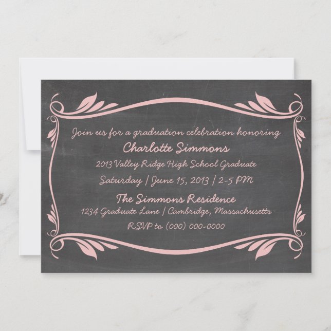 Pink Flourish Chalkboard Invitation (Devant)
