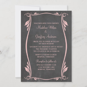 Pink Flourish Chalkboard Mariage Invitation