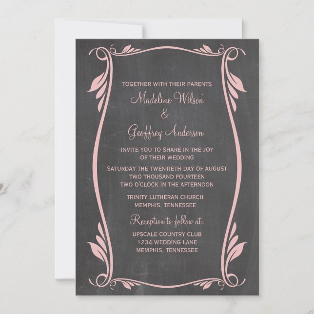 Pink Flourish Chalkboard Mariage Invitation (Devant)