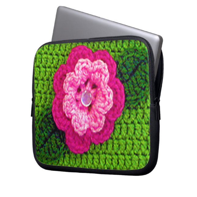 Pink Flower Artisan Crochet Imprimer sac électroni (devant gauche)