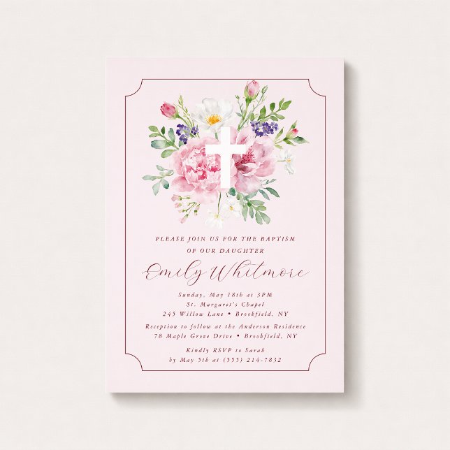 Pink FLOWERS Baptism Invitation for Girl (Créateur téléchargé)
