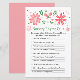 Pink Flowers Nursery Rhyme jeu de baby shower