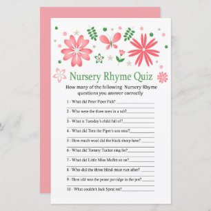 Pink Flowers Nursery Rhyme jeu de baby shower