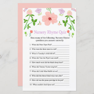 Pink Flowers Nursery Rhyme jeu de baby shower
