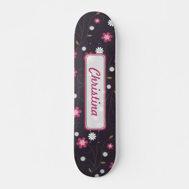 Pink Flowers Old School Skateboard (Devant)