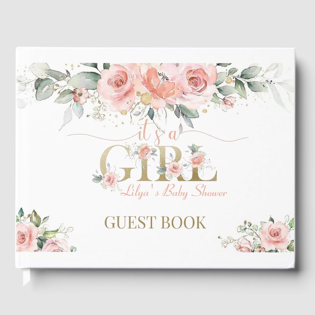 Pink Foral c'est une fille Baby shower livre d'inv (Recto)