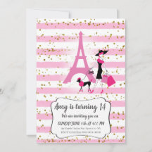 Pink French Party Invitations pour fille