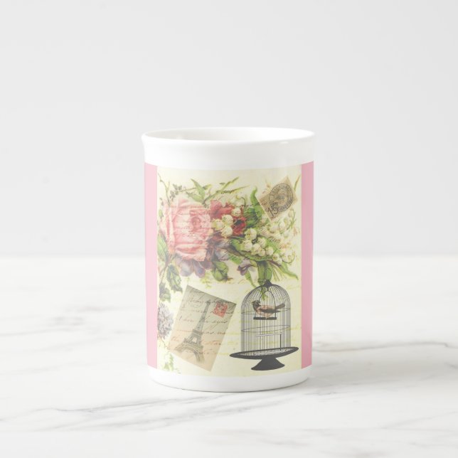 Pink French Thème Vintage Paris China Mug (Devant)