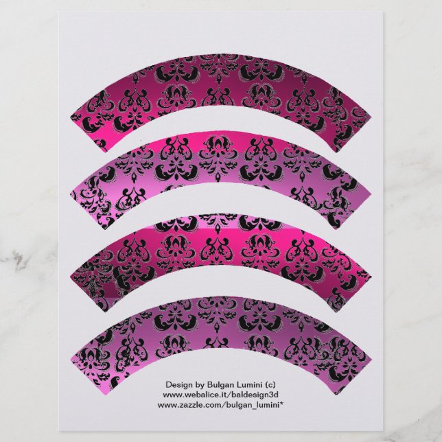 PINK FUCHSIA BLACK DAMASK CUPCAKE LINER CUTOUT (Devant)