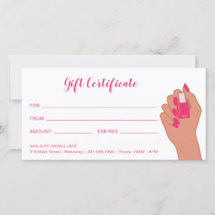 Pink Fuschia Modern Nail Salon Certificat cadeau