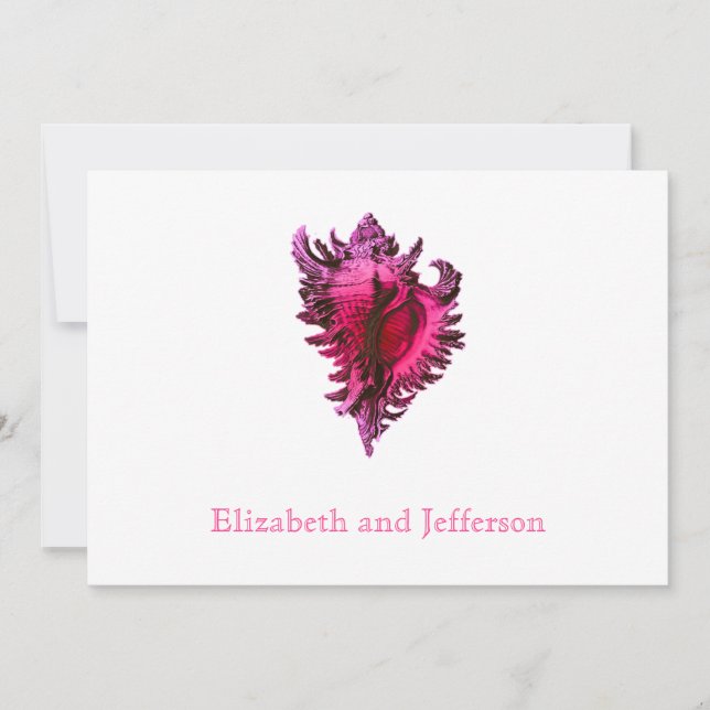 Pink Fuscia Sea Shell Faire-part de mariage modern (Devant)