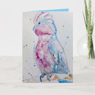 Pink Galah Parrot Bird Aquarelle Carte d'anniversa