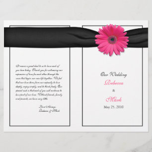 Pink Gerber Daisy Black Ribbon Wedding Programme