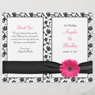 Pink Gerber Daisy Damask Floral Wedding Programme