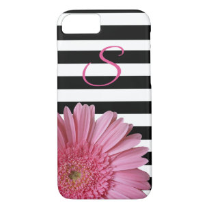 Pink Gerber Daisy et Stripes iPhone 8 Coque
