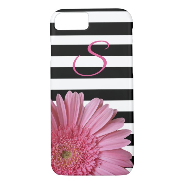 Pink Gerber Daisy et Stripes iPhone 8 Coque (Dos)