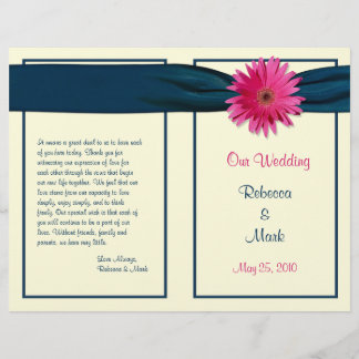 Pink Gerber Daisy Navy Programme de mariage au rub