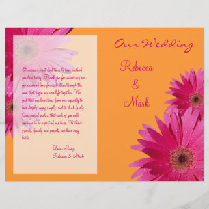 Pink Gerbera Daisy Orange Wedding Programme
