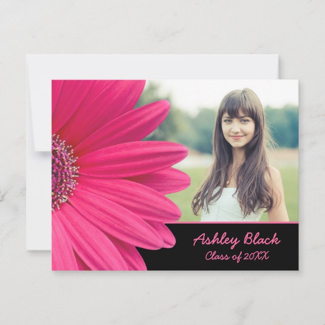 Pink Gerbera Daisy Photo Graduation Invitation (Devant)