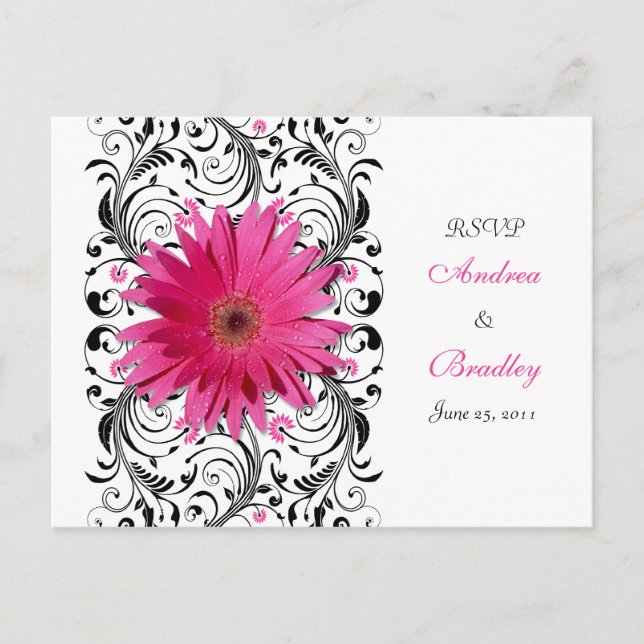Pink Gerbera Daisy Wedding RSVP Répondre Carte Pos (Devant)