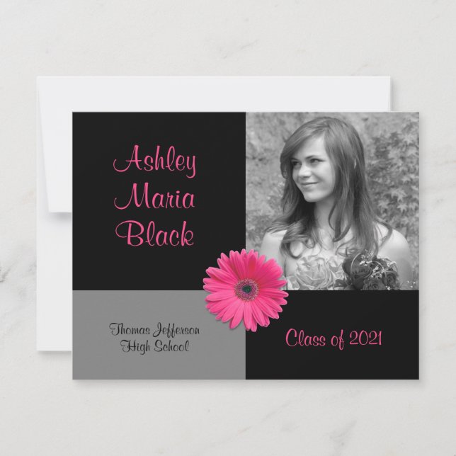 Pink Gerbera Invitation de la graduation photo (Devant)
