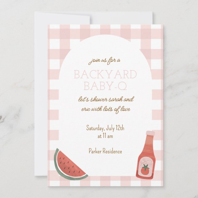 Pink Gingham Baby-Q Baby Shower Invitation (Devant)
