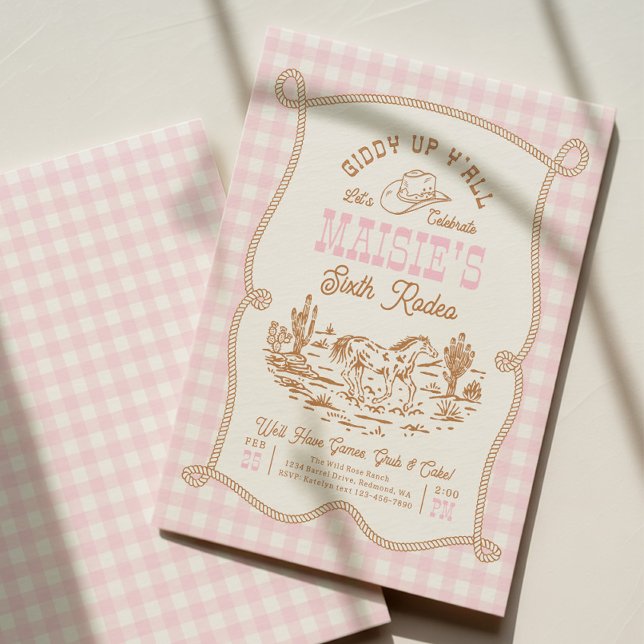 Pink Gingham Cowgirl Birthday Invitation (Créateur téléchargé)