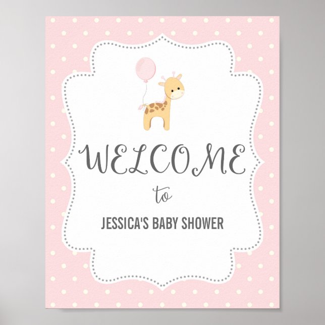 Pink Giraffe Welcome Poster Print (Devant)
