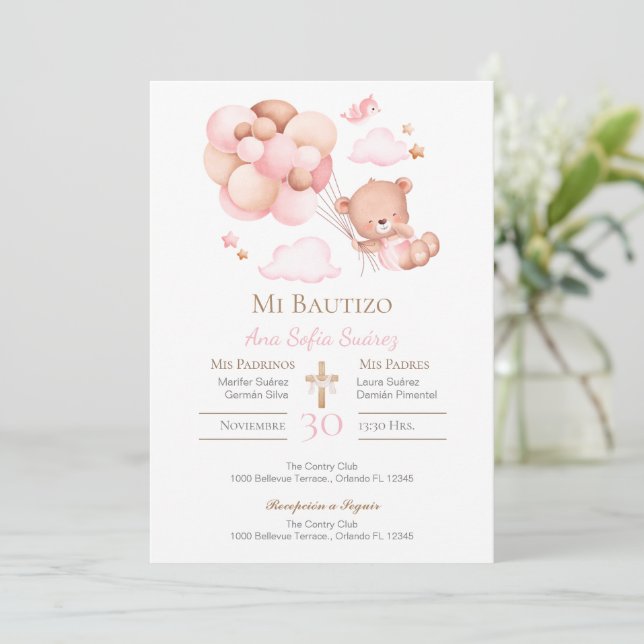 Pink Girl Baptism Invitation (Debout devant)