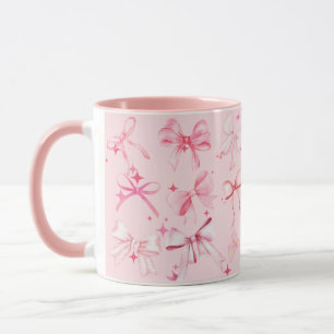Pink Girl Coquette Bow Print Mug Kawaii