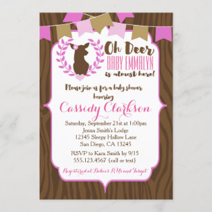 Pink Girl Deer Doe Baby shower Invitation