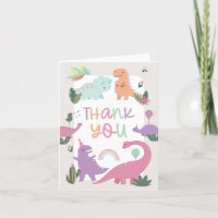Pink Girl Dinosaur 5e anniversaire Merci Cartes