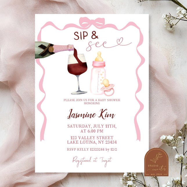Pink Girl Sip et voir Baby shower Invitation (Créateur téléchargé)