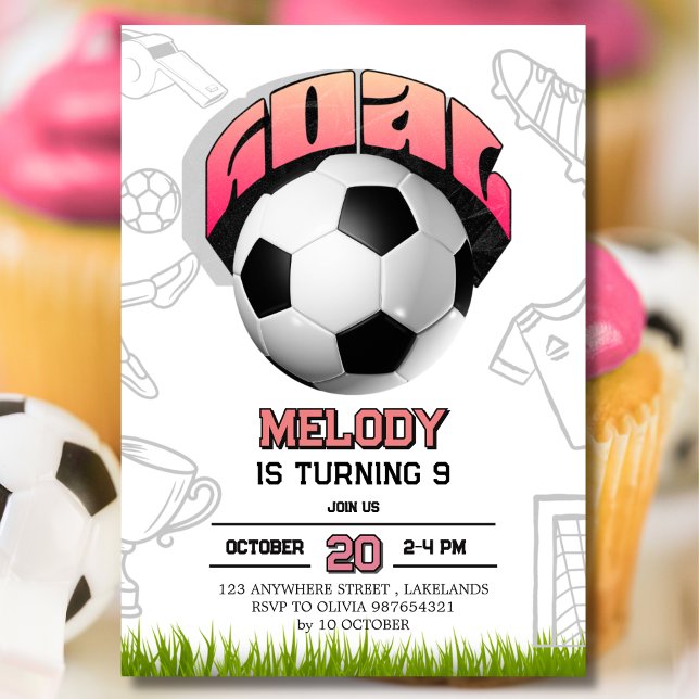 Pink Girl Soccer Ball Birthday Party Invitation (Créateur téléchargé)