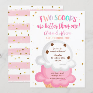 Pink Girl Twins crème glacée Invitation