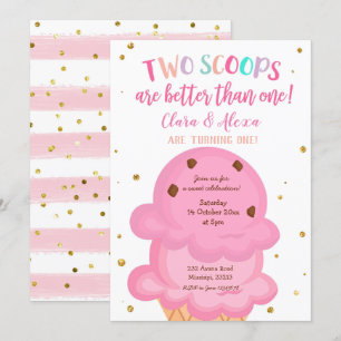 Pink Girl Twins Glace Invitation