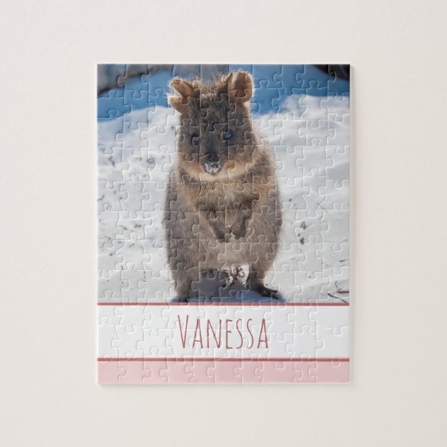 Pink Girls Kids Quokka Beach Puzzle personnalisé (Vertical)