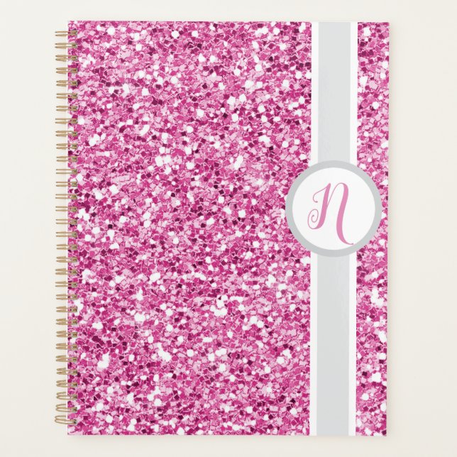 Pink Glitter Monogram Planner (Devant)