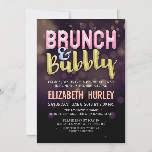 Pink Gold Brunch & Bubbly Invitation de douche nup (Devant)