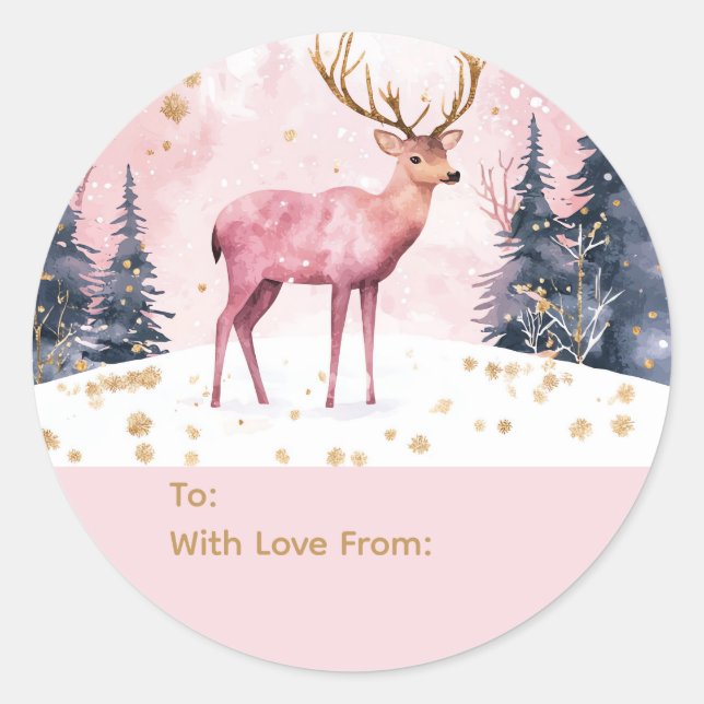 Pink & Gold Deer Personalized To and From Stickers (Devant)