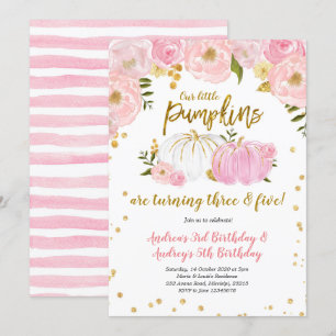 Pink Gold Deux Petits Citrouilles Invitation d'ann