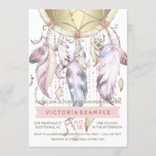 Pink Gold Dream Catcher Baby Shower Invitations