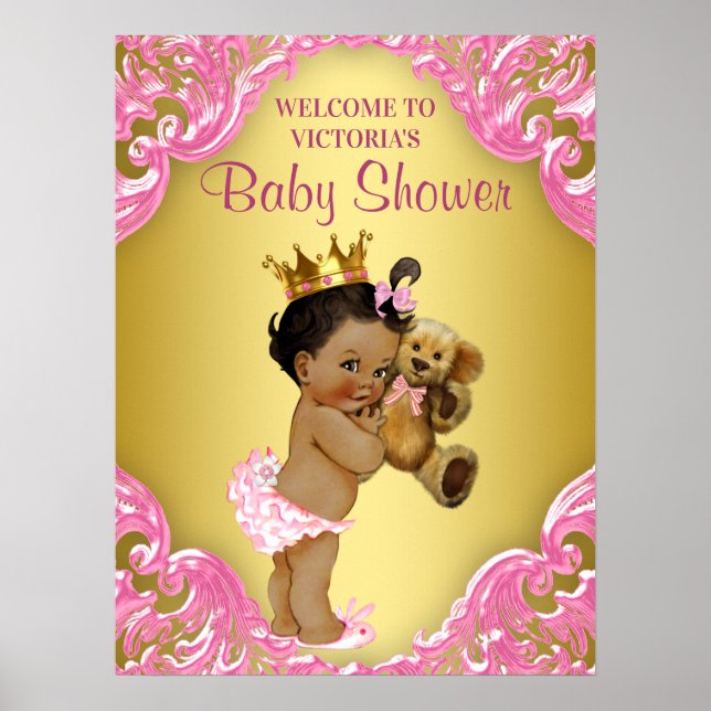 Pink Gold Ethnic Princess Baby shower Affiche de b (Devant)